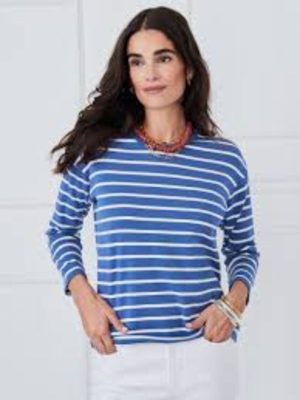 J.McLaughlin Nico Blue and White Striped Long Sleeve Shirt - Size - Small